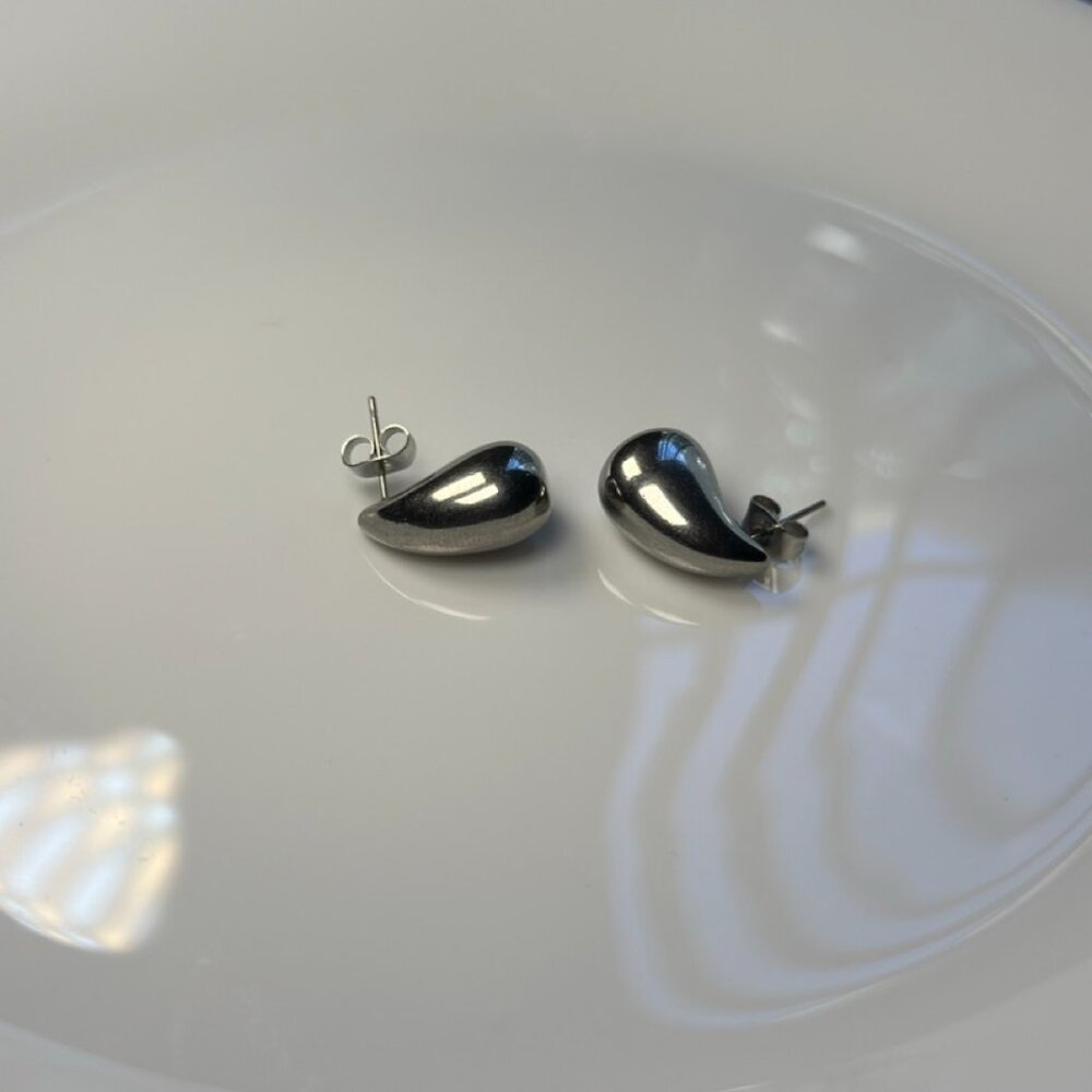 Molten Pebble Studs: Stainless Steel Sculptural Earrings – Fluid Form - Picture 2 of 3